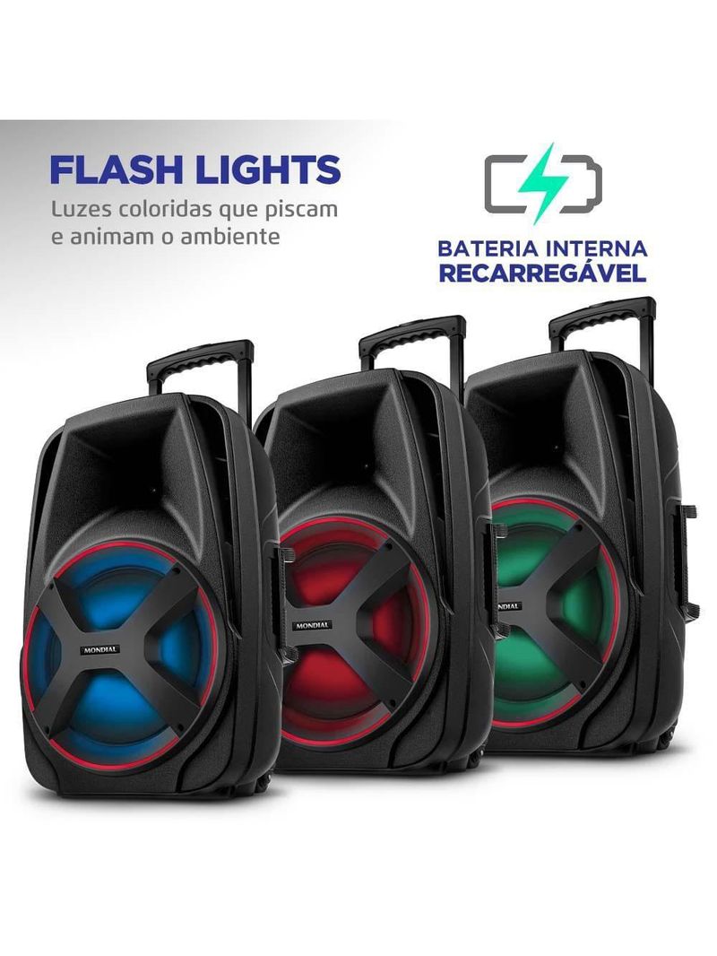 Caixa amplificada mondial cm-550 com bluetooth, usb rádio fm e função tws - 550w