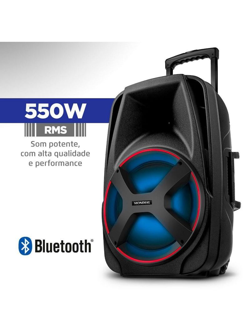 Caixa amplificada mondial cm-550 com bluetooth, usb rádio fm e função tws - 550w