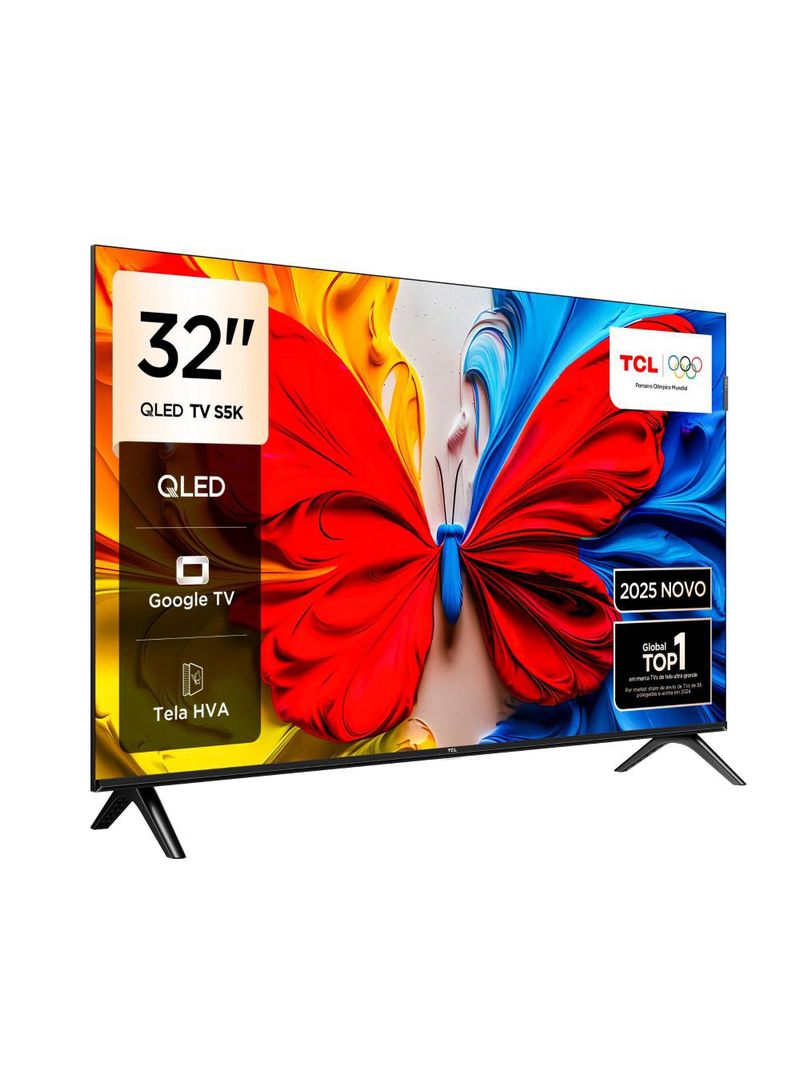 Smart tv 32” fhd tcl 32s5k qled dolby audio google tv