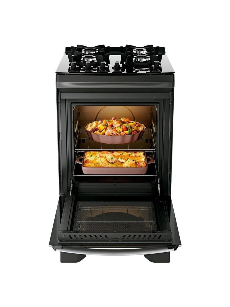 Fogão 4 bocas dako supreme glass com mesa de vidro e acendimento automático preto - bivolt