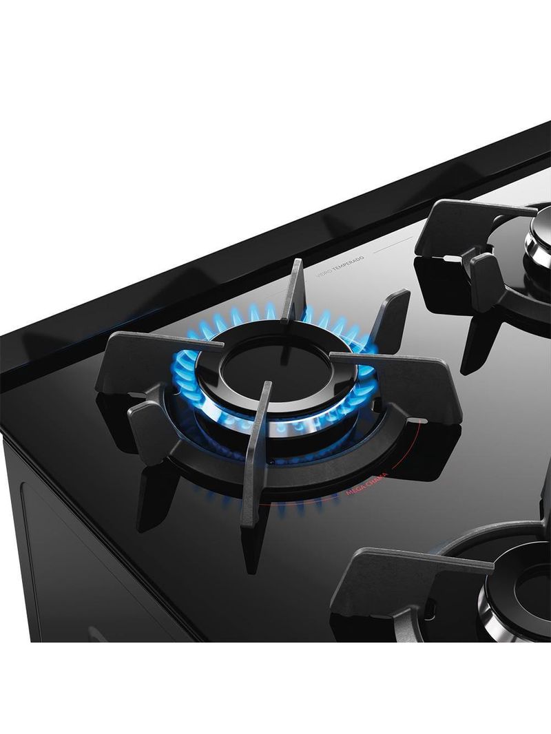 Fogão 4 bocas dako supreme glass com mesa de vidro e acendimento automático preto - bivolt