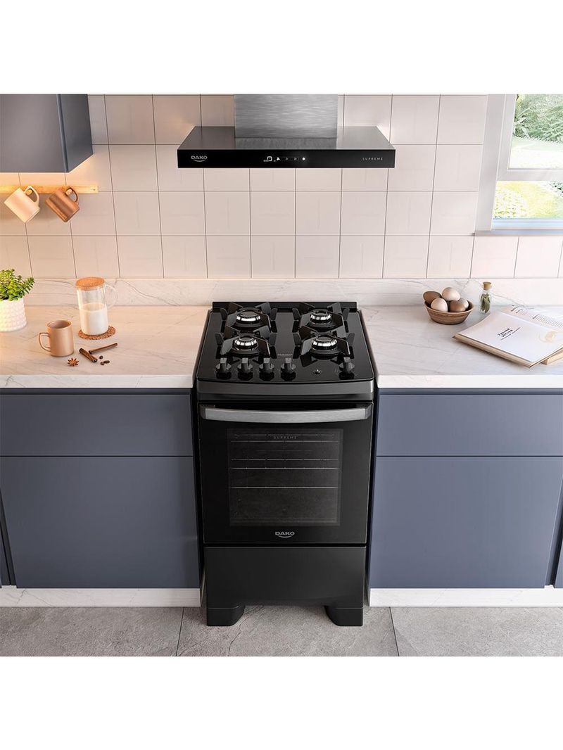 Fogão 4 bocas dako supreme glass com mesa de vidro e acendimento automático preto - bivolt