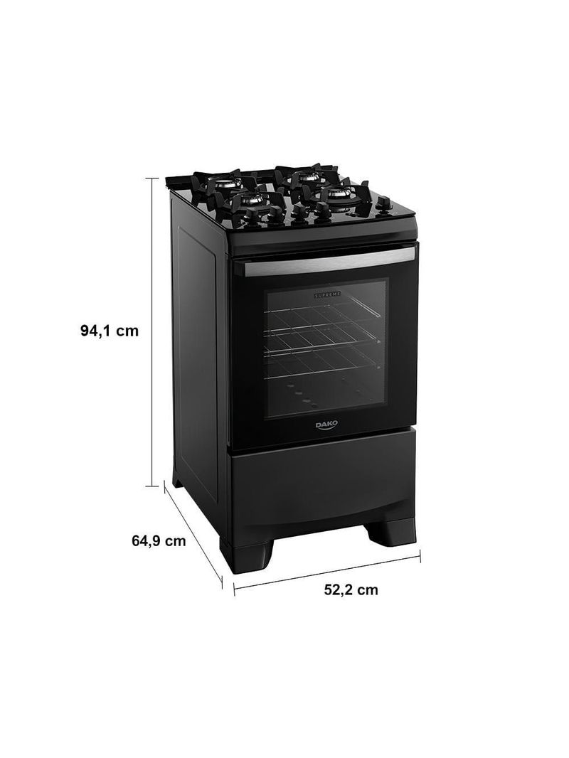 Fogão 4 bocas dako supreme glass com mesa de vidro e acendimento automático preto - bivolt
