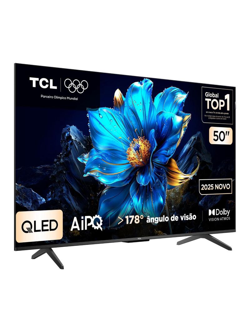 Smart tv tcl 50" 4k qled uhd 50p7k google tv 60hz processador aipq preta