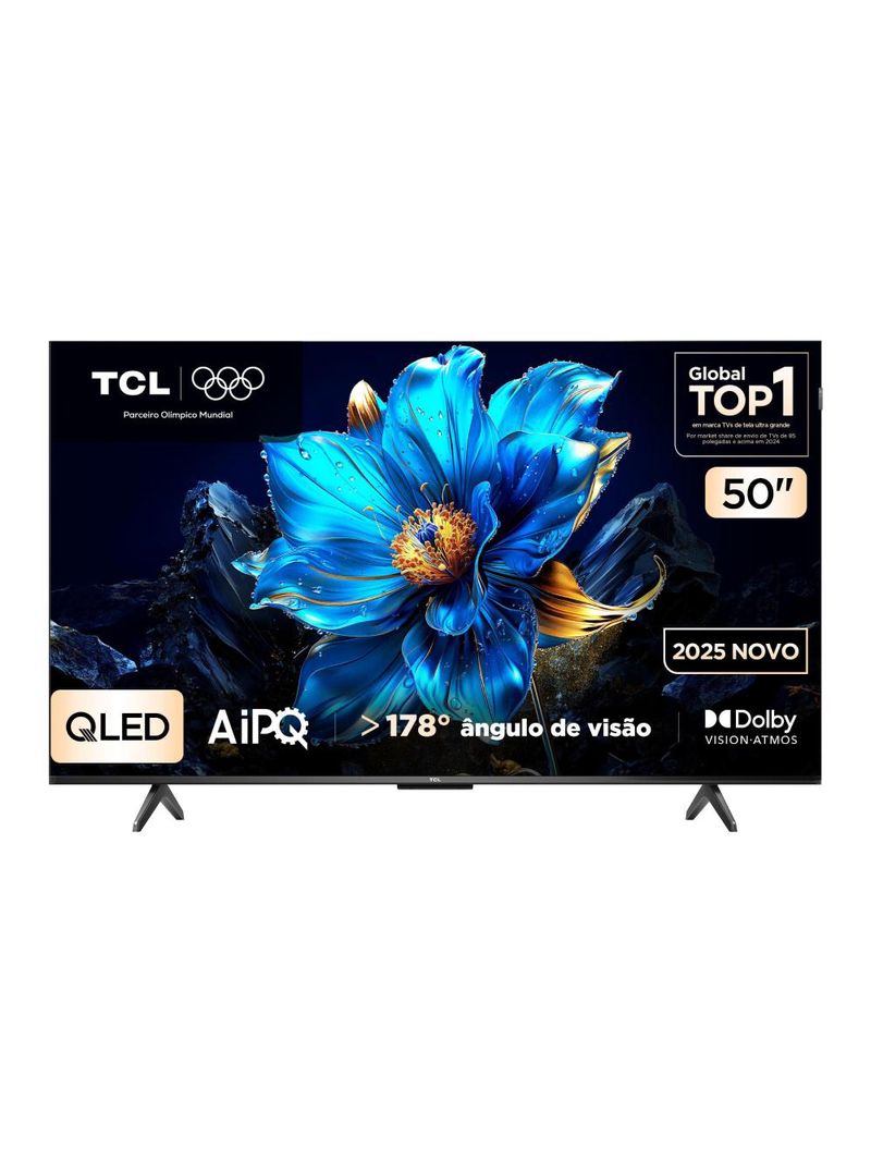 Smart tv tcl 50" 4k qled uhd 50p7k google tv 60hz processador aipq preta
