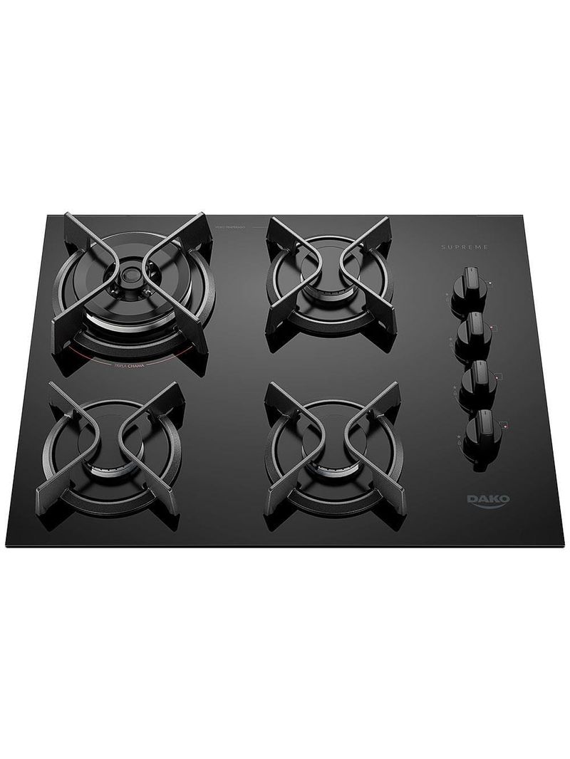 Cooktop a gás 4 bocas dako supreme com queimador tripla chama preto – bivolt
