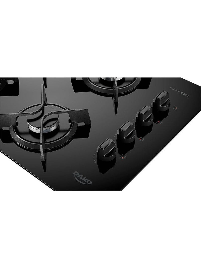 Cooktop a gás 4 bocas dako supreme com queimador tripla chama preto – bivolt