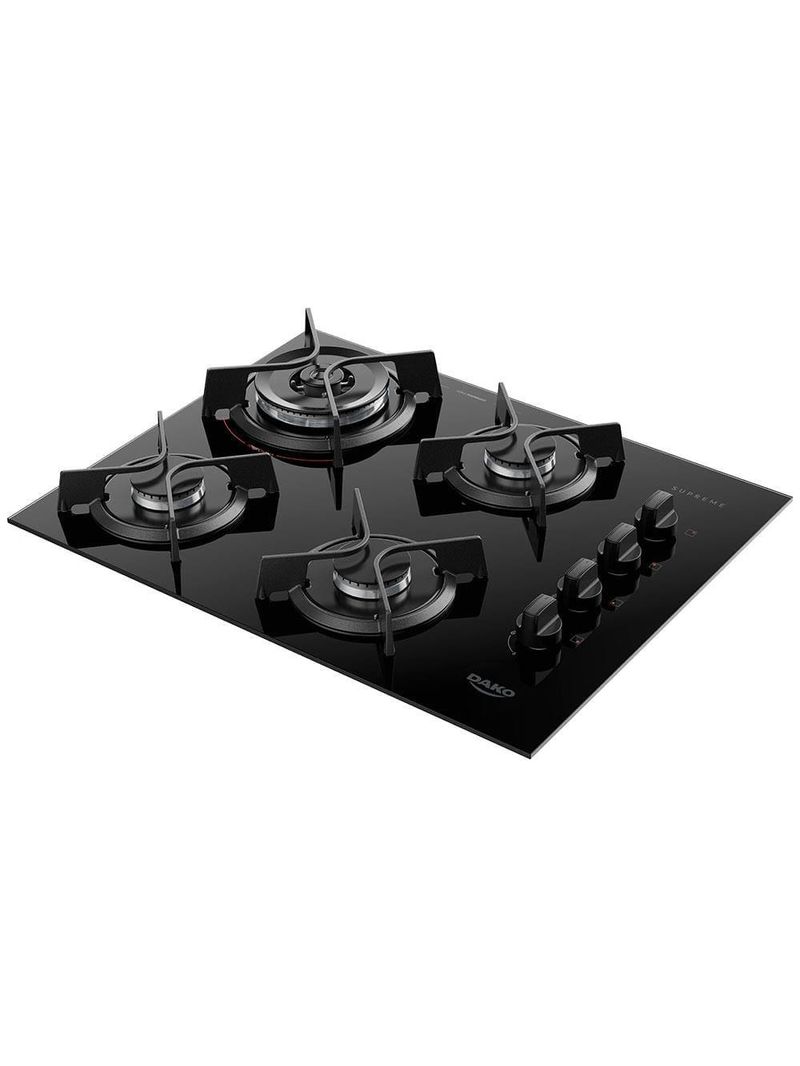 Cooktop a gás 4 bocas dako supreme com queimador tripla chama preto – bivolt