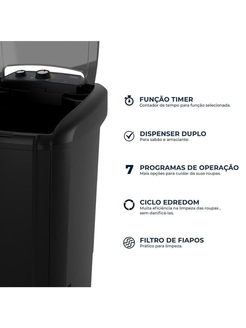 Lavadora de roupas britânia blt22p semi automática 22kg preta