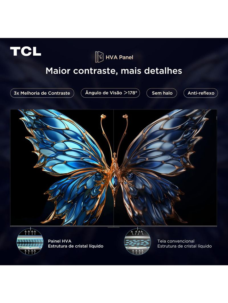 Smart tv 65” tcl qled 4k ultra hd 65p7k com sistema operacional google tv, hdr10+, hdmi 21, chromecast built-in, dolby vision e atmos