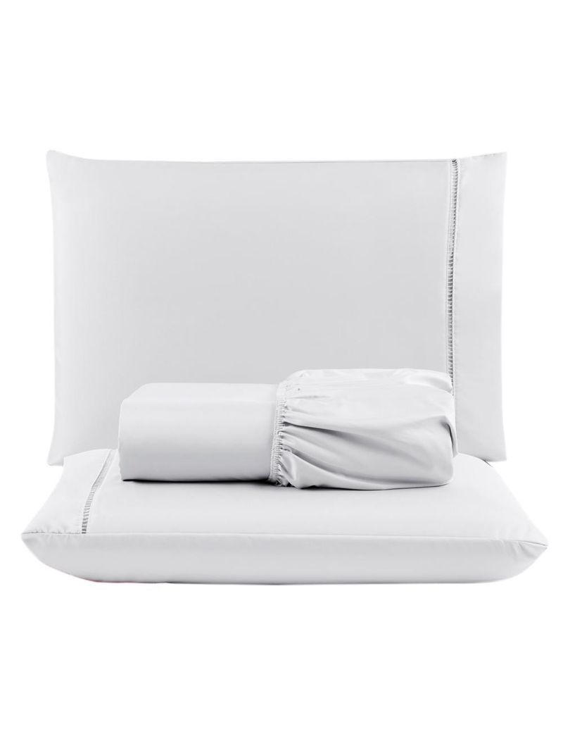 Jogo cama lençol unique queen micro percal 400 fios ponto palito 3 peças - branco