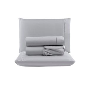 Jogo cama lençol unique king micro percal 400 fios ponto palito 4 peças - cinza
