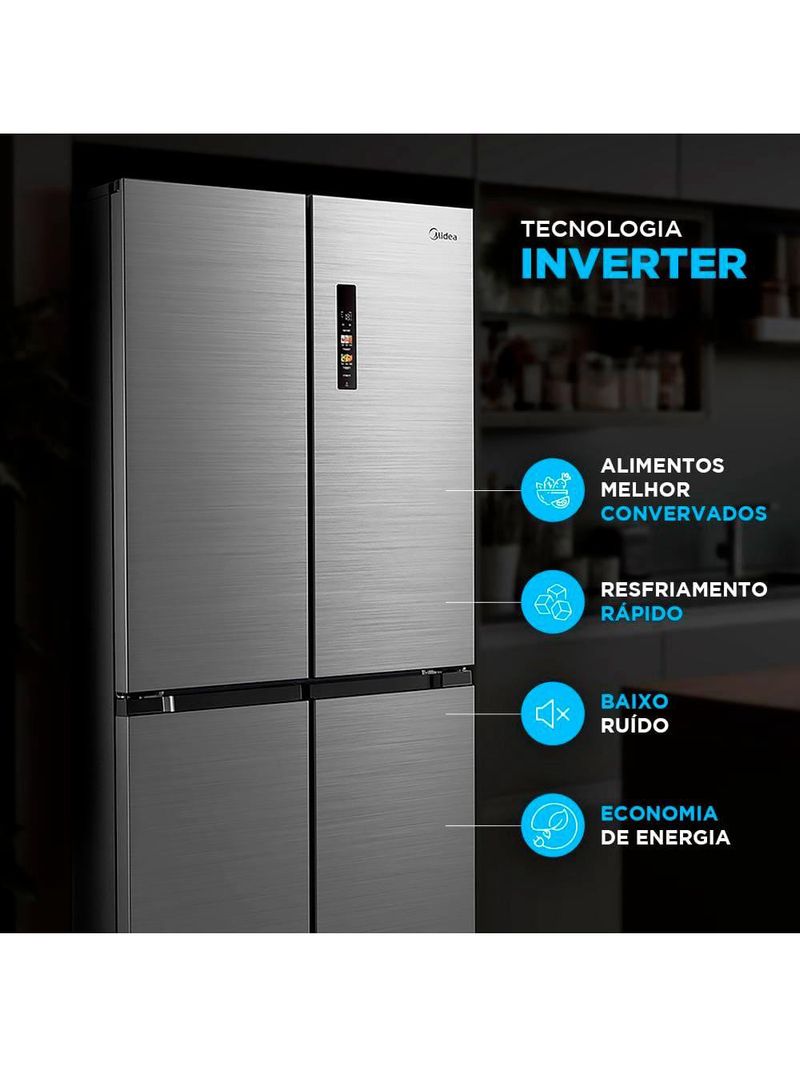 Geladeira midea french door frost free md-rf691fgd463 com tecnologia inverter smart bivolt inox - 474l