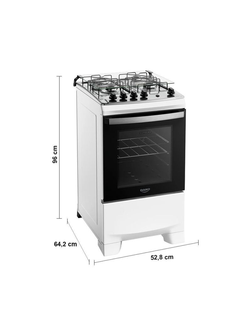 Fogão 4 bocas dako supreme com mesa em inox e acendimento automático branco – bivolt