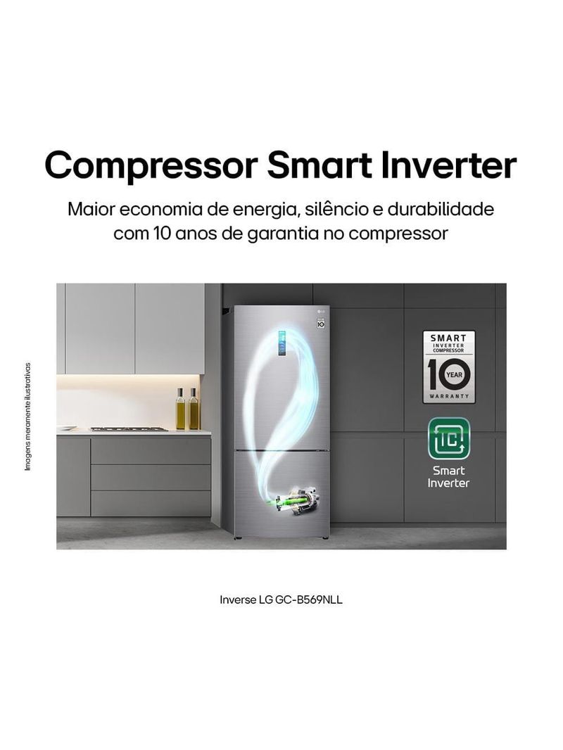 Geladeira lg frost free inverse conectividade inteligente inox look - 451l
