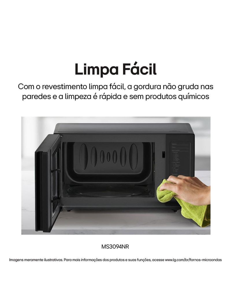 Forno micro-ondas lg ms3094nra com visual neochef e limpa fácil – espelhado
