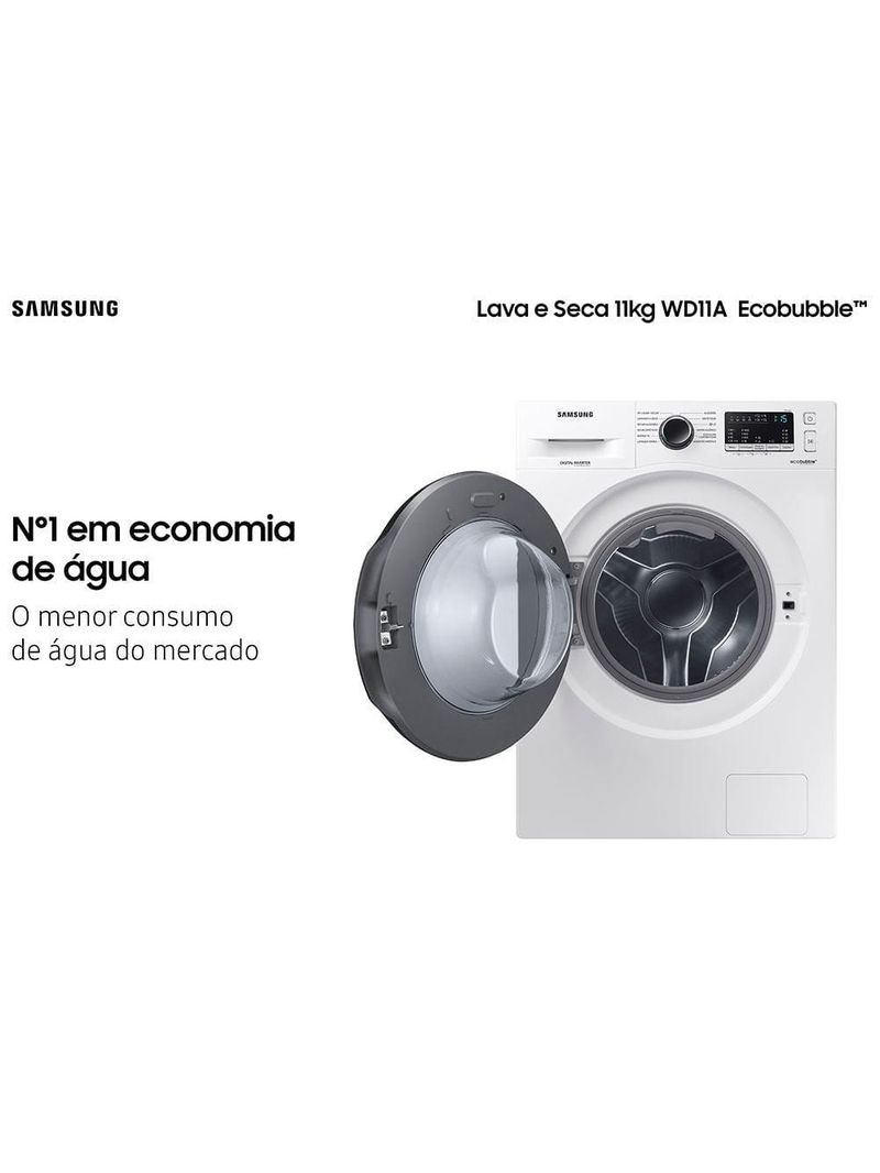 Lava e seca samsung wd11a 3 em 1 branca com ecobubble e lavagem a seco wd11a4453bw – 11 kg