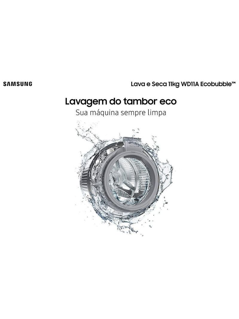 Lava e seca samsung wd11a 3 em 1 branca com ecobubble e lavagem a seco wd11a4453bw – 11 kg