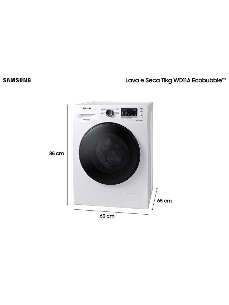Lava e seca samsung wd11a 3 em 1 branca com ecobubble e lavagem a seco wd11a4453bw – 11 kg