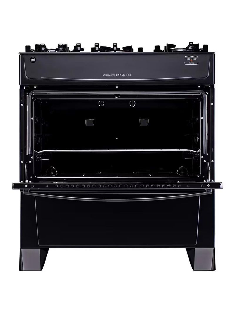 Fogão atlas 5 bocas mônaco top glass com mesa de vidro e acendimento automático bivolt – preto