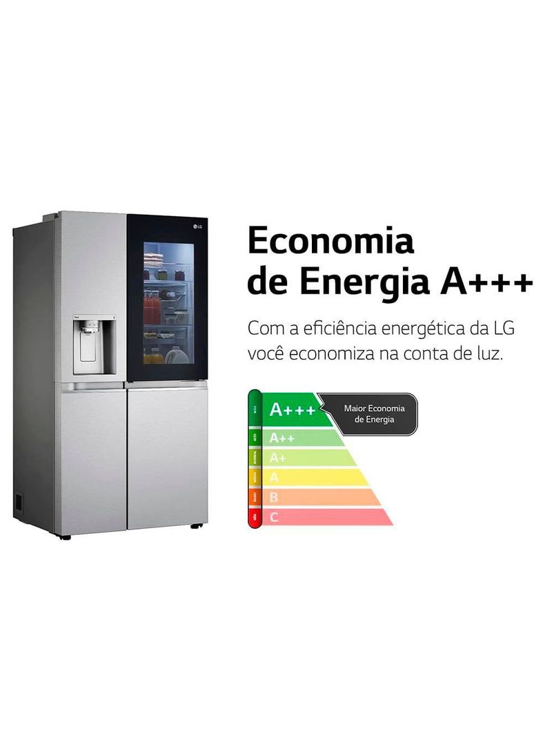 Geladeira lg frost free 598l side by side inverter gc-x257csh tecnologia instaview e uvnano aço escovado
