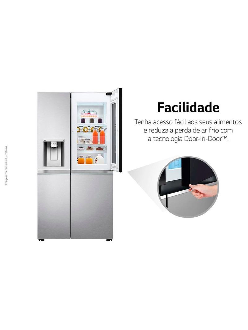 Geladeira lg frost free 598l side by side inverter gc-x257csh tecnologia instaview e uvnano aço escovado