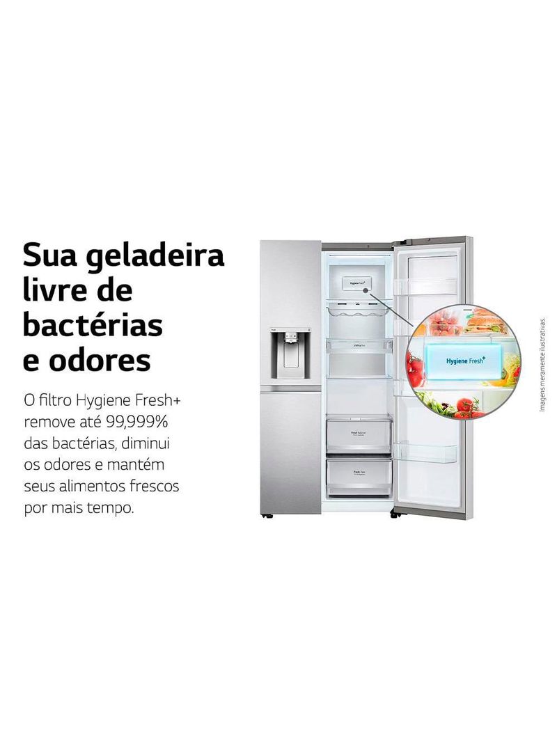 Geladeira lg frost free 598l side by side inverter gc-x257csh tecnologia instaview e uvnano aço escovado