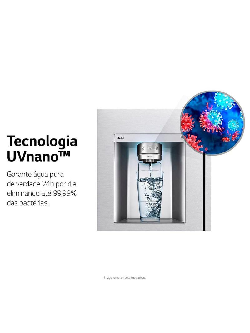 Geladeira lg frost free 598l side by side inverter gc-x257csh tecnologia instaview e uvnano aço escovado