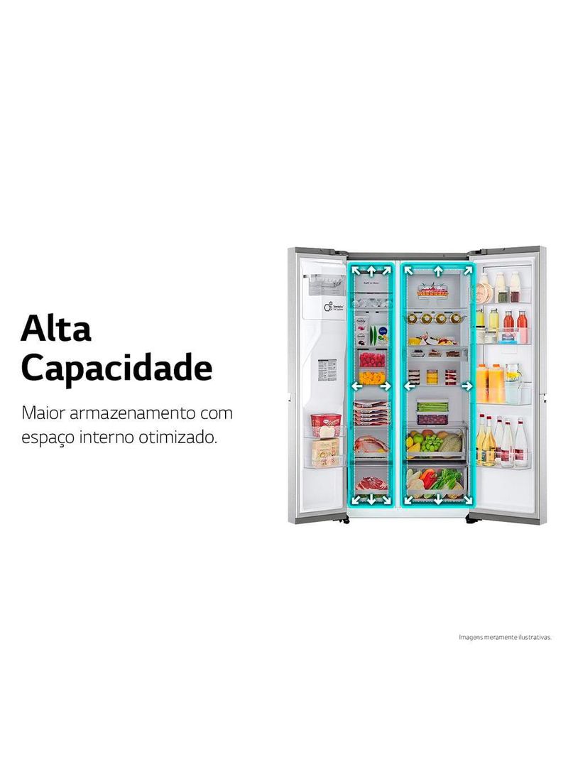 Geladeira lg frost free 598l side by side inverter gc-x257csh tecnologia instaview e uvnano aço escovado