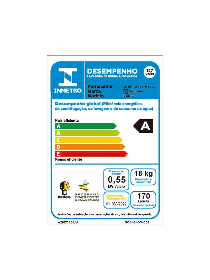 Lavadora de roupas electrolux efficient lee18 18kg cesto inox filtro de fiapos tecnologia jet&clean branca