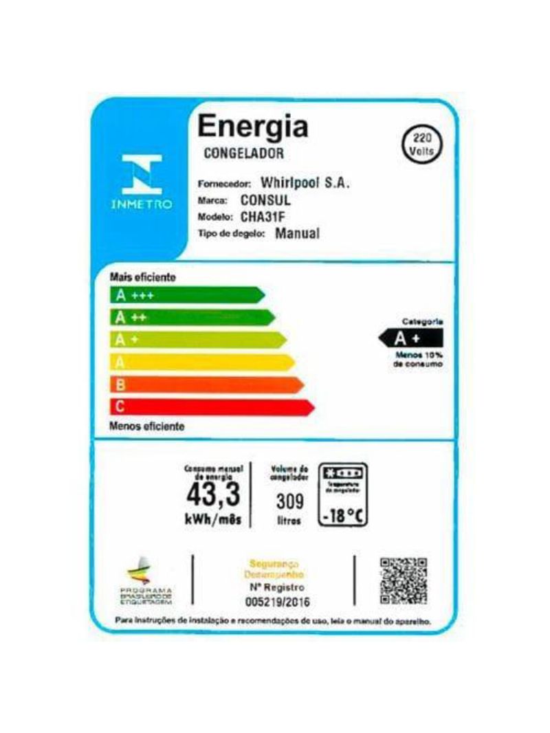 Freezer horizontal consul cha31fb pés com rodízio, 6 níveis de temperatura e degelo manual - 309l