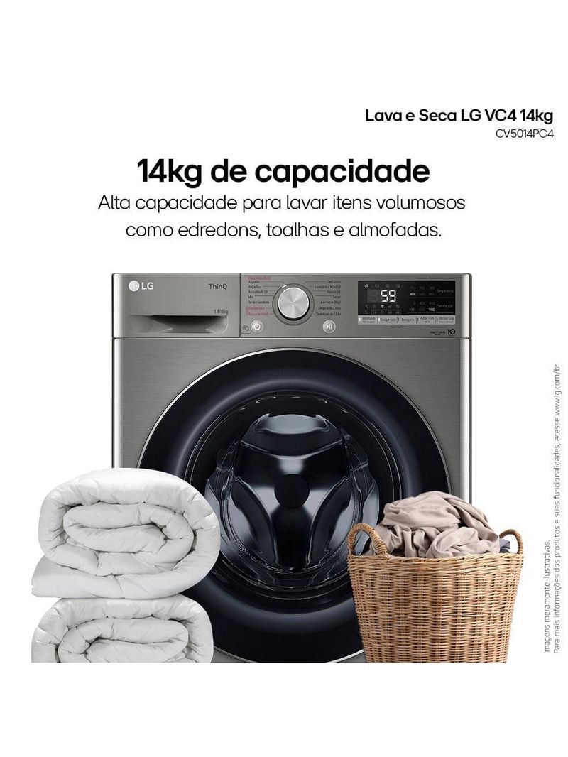 Lava e seca lg 14kg/8kg smart vc4 cv5014pc4 com inteligência artificial ai dd™ - inox