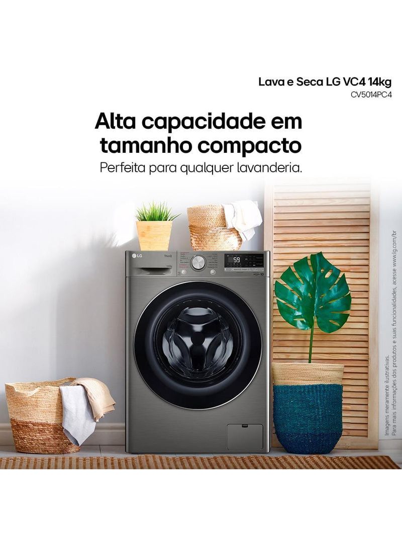 Lava e seca lg 14kg/8kg smart vc4 cv5014pc4 com inteligência artificial ai dd™ - inox