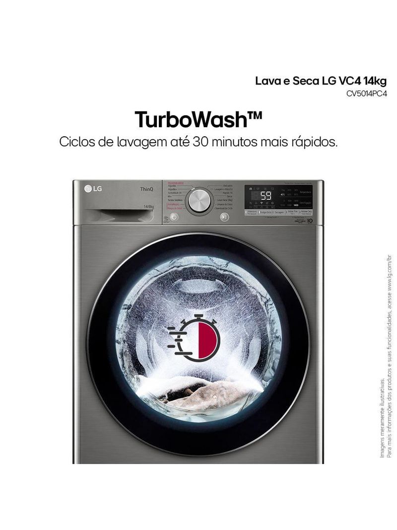 Lava e seca lg 14kg/8kg smart vc4 cv5014pc4 com inteligência artificial ai dd™ - inox