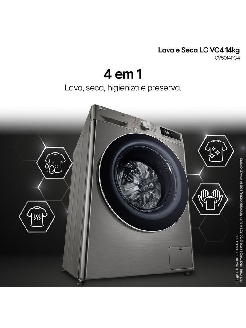 Lava e seca lg 14kg/8kg smart vc4 cv5014pc4 com inteligência artificial ai dd™ - inox