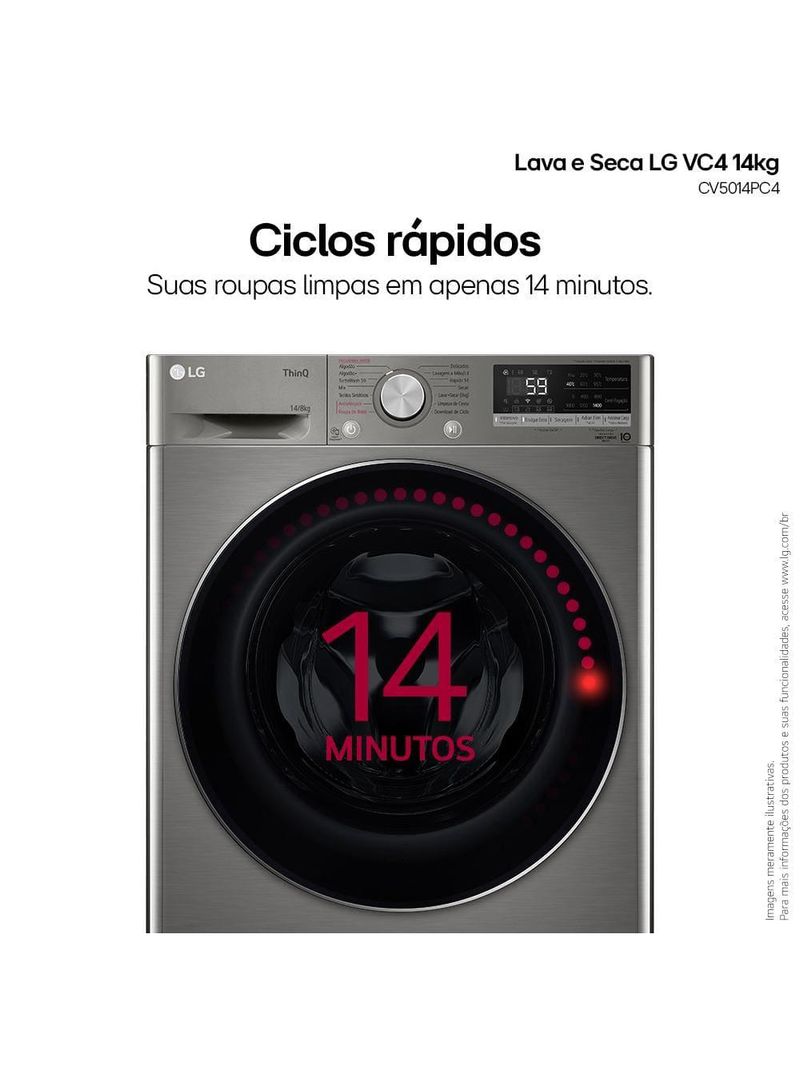 Lava e seca lg 14kg/8kg smart vc4 cv5014pc4 com inteligência artificial ai dd™ - inox