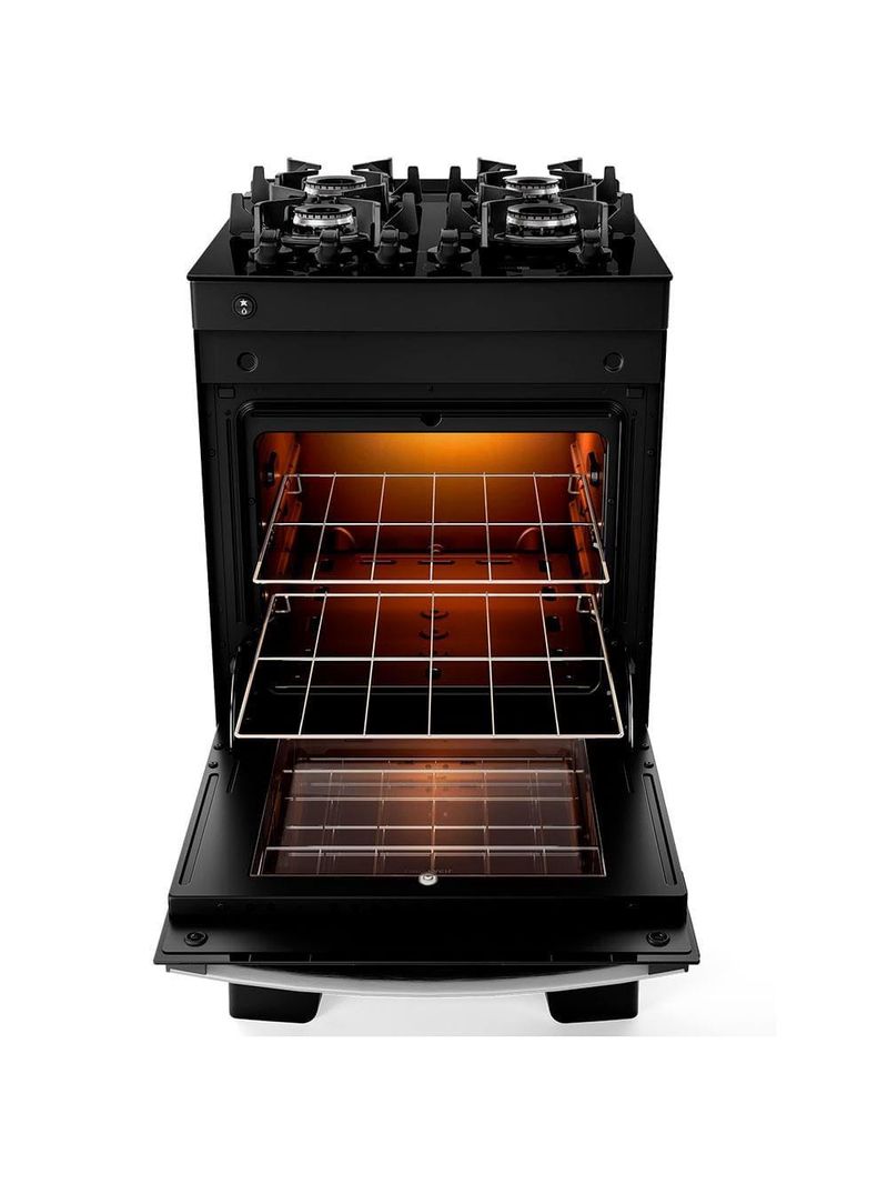 Fogão atlas 4 bocas agile up glass com mesa de vidro e acendimento automático bivolt - preto