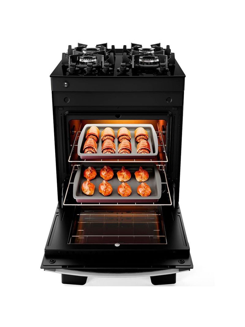 Fogão atlas 4 bocas agile up glass com mesa de vidro e acendimento automático bivolt - preto