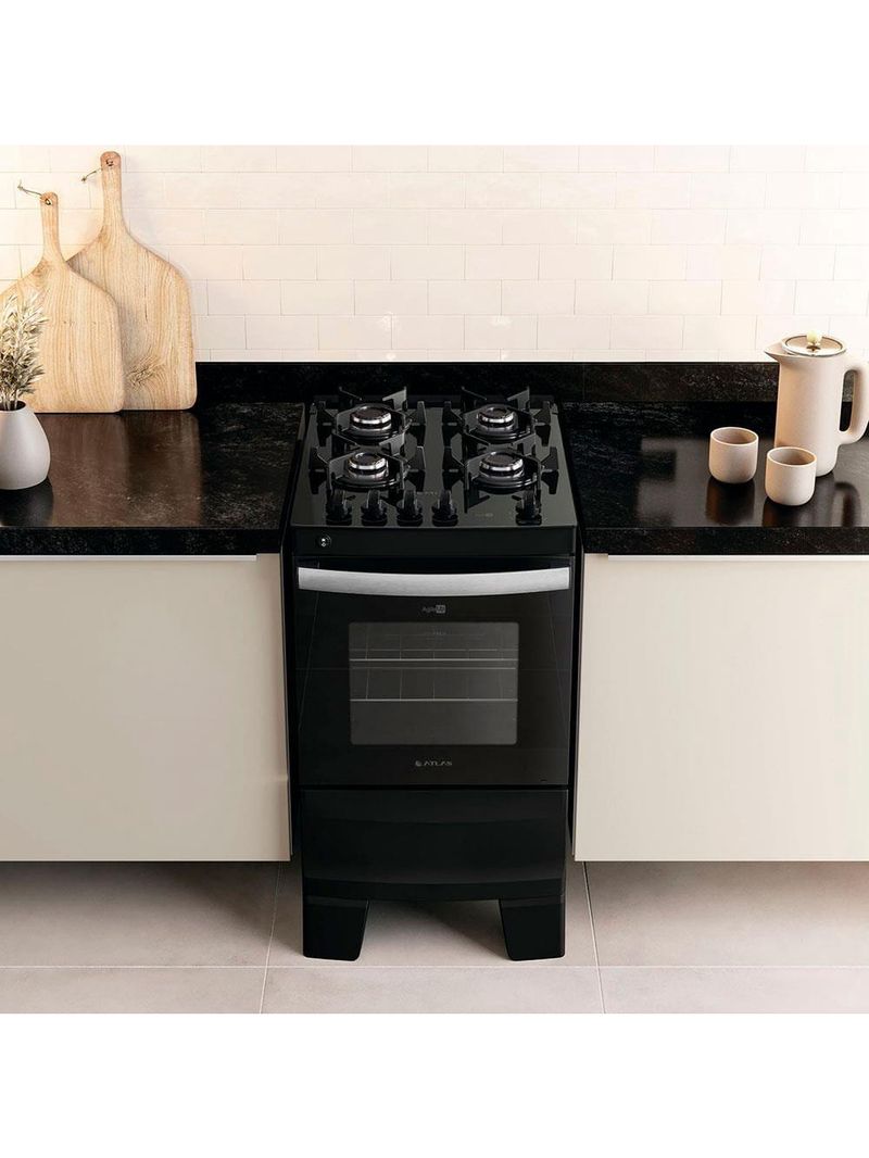 Fogão atlas 4 bocas agile up glass com mesa de vidro e acendimento automático bivolt - preto