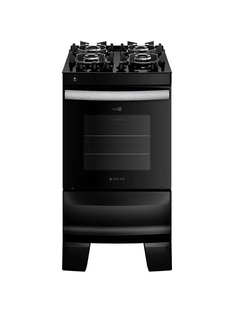 Fogão atlas 4 bocas agile up glass com mesa de vidro e acendimento automático bivolt - preto