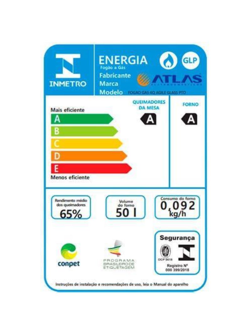 Fogão atlas 4 bocas agile up glass com mesa de vidro e acendimento automático bivolt - preto