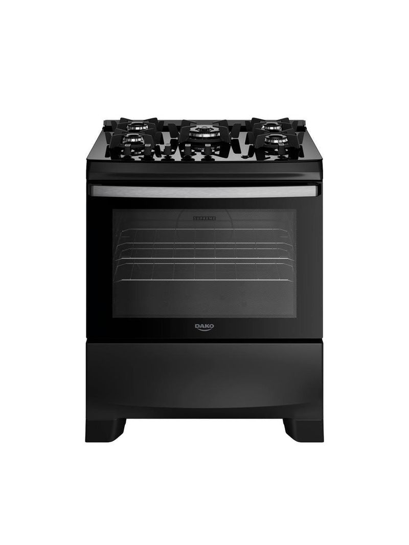 Fogão 5 bocas dako supreme glass com mesa de vidro e acendimento automático preto - bivolt