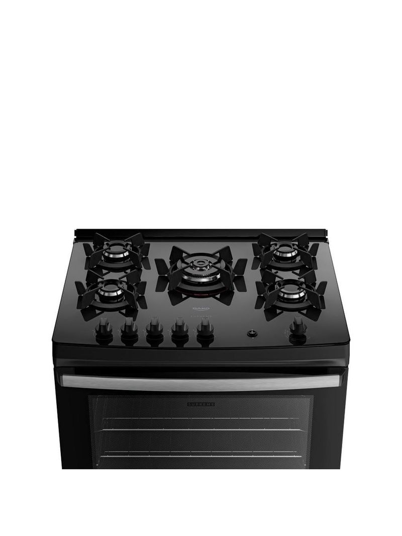 Fogão 5 bocas dako supreme glass com mesa de vidro e acendimento automático preto - bivolt