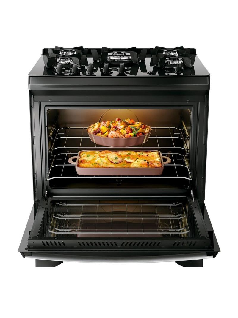 Fogão 5 bocas dako supreme glass com mesa de vidro e acendimento automático preto - bivolt