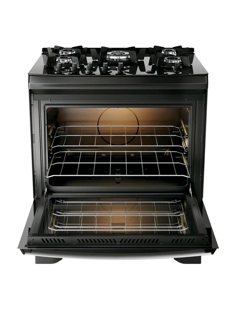 Fogão 5 bocas dako supreme glass com mesa de vidro e acendimento automático preto - bivolt