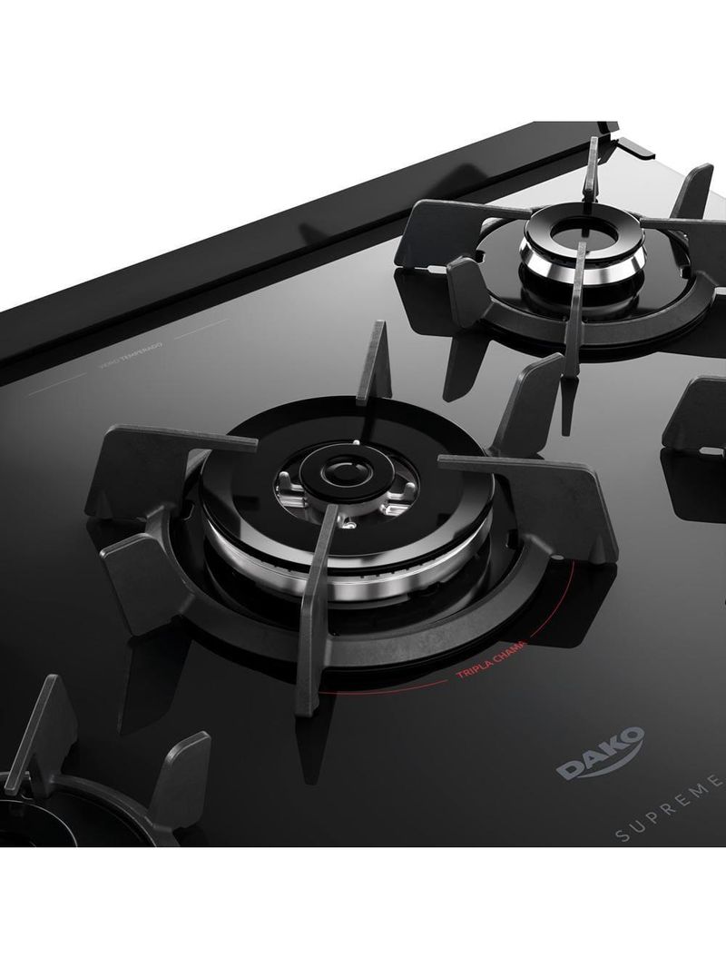 Fogão 5 bocas dako supreme glass com mesa de vidro e acendimento automático preto - bivolt