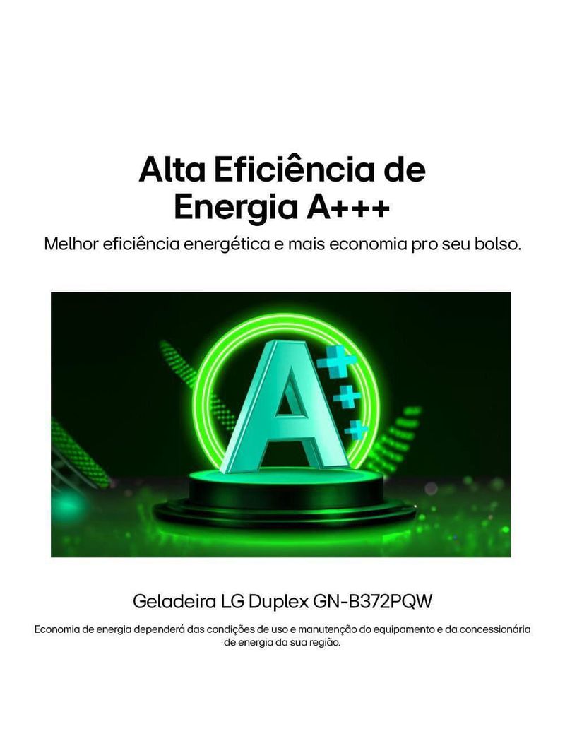 Geladeira lg frost free gn-b372pqw duplex com tecnologia smart inverter, linear cooling e multi air flow branca - 375 litros