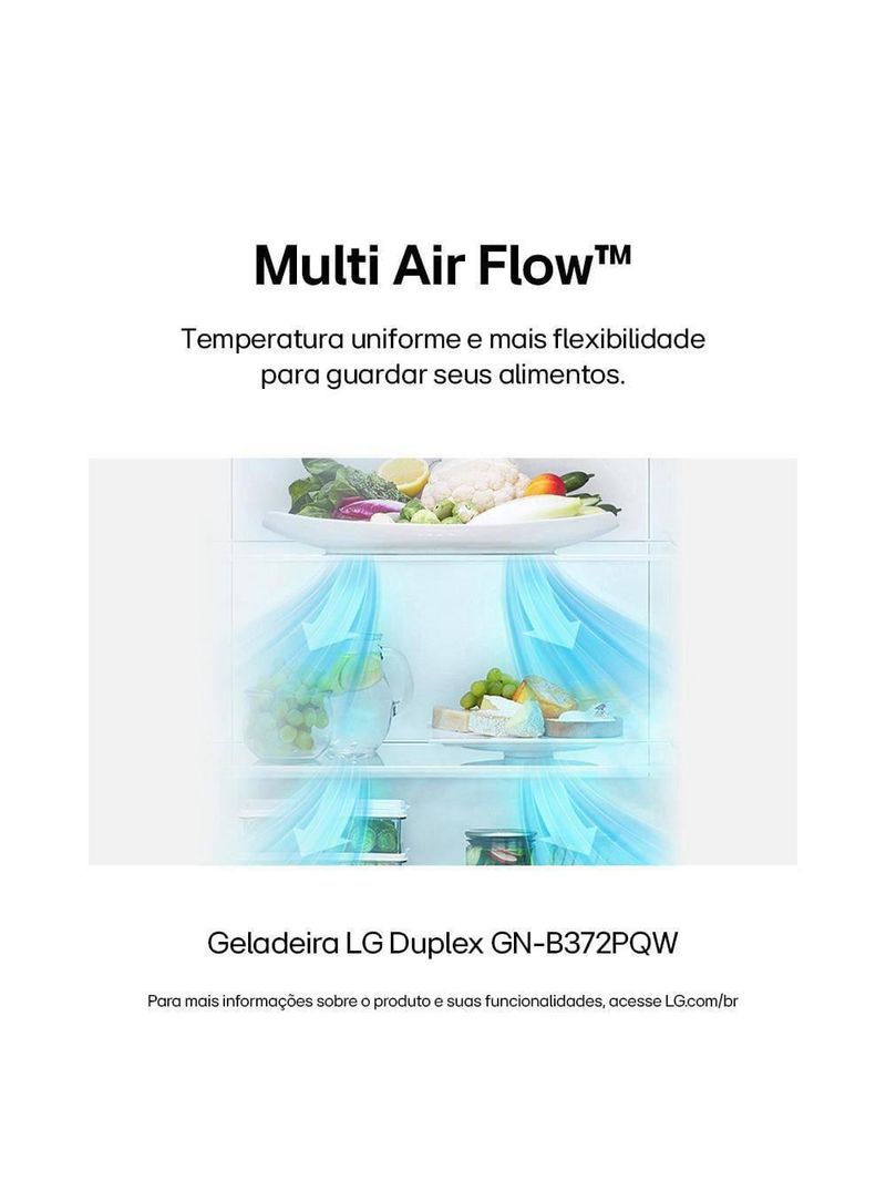 Geladeira lg frost free gn-b372pqw duplex com tecnologia smart inverter, linear cooling e multi air flow branca - 375 litros