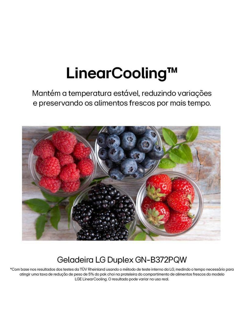 Geladeira lg frost free gn-b372pqw duplex com tecnologia smart inverter, linear cooling e multi air flow branca - 375 litros