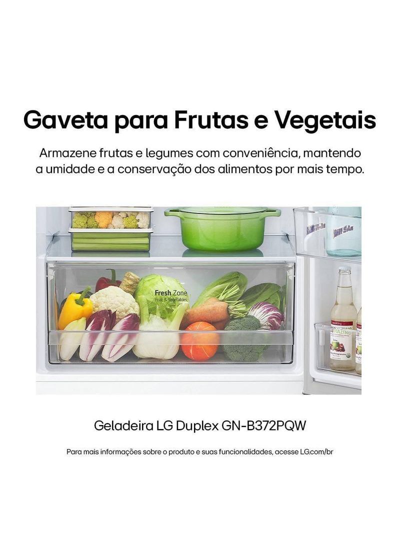 Geladeira lg frost free gn-b372pqw duplex com tecnologia smart inverter, linear cooling e multi air flow branca - 375 litros